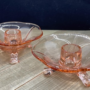 Pink Glass Footed Candle Holder-set of 2
