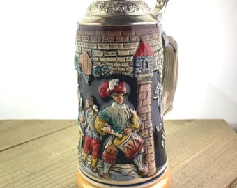 オリジナルGerzビールジョッキ、ドイツ蓋付きZinnビールジョッキ