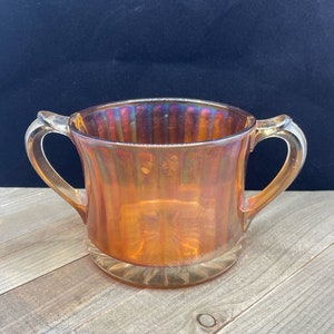 Iridescent Marigold Carnival Glass Double Handled Bowl