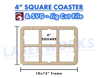 Quadratische Untersetzer-Gravurschablone: 4-Zoll, 6-Grid - SVG- und LightBurn-Datei