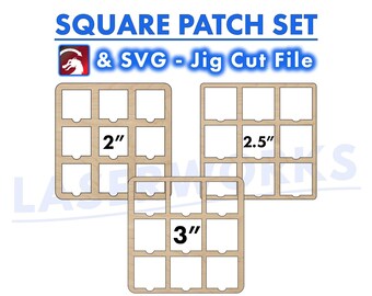 Set vierkante leren patch graveermal: 9 rastersjabloon (SVG- en LightBurn-bestand)