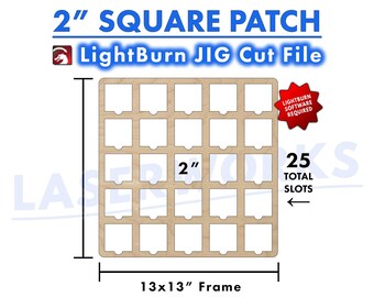 Square Leather Patch Engraving Jig, 2 inch, LightBurn Digital File, 25 Grid Circle Template Guide - xtool omtech laser CO2, 10w, 20w, 40w