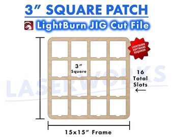 Square Leather Patch Engraving Jig, 3 inch, LightBurn Digital File, 16 Grid Square Template Guide - xtool omtech laser CO2, 10w, 20w, 40w