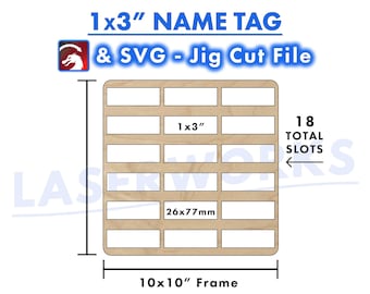 Gravyrjigg för namnskyltar: 26 x 77 mm (1 x 3 tum) mall med 18 rutnät (SVG- och LightBurn-fil)