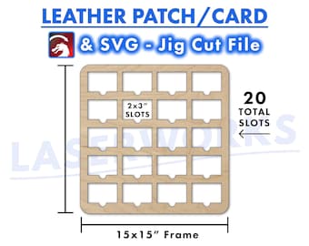 Leren patch/kaartgravuremal: 2 x 3 inch, 20 raster - LightBurn en SVG-bestand