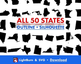Overzicht 50 Amerikaanse staten | SVG en Lightburn Art Library (digitale download)