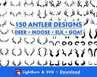 150 afbeeldingen van gewei en hoorn: LightBurn-kunstbibliotheek, SVG-bestanden (digitale download)