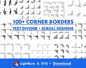Eckbordüre Designs: Verzierte Schriftrollen und Linien | LightBurn Art Bibliothek & SVG-Dateien (Digitaler Download)