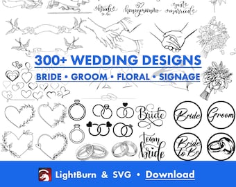 300+ handgetekende bruiloftsafbeeldingen | LightBurn-kunstbibliotheek en SVG-bestanden (digitale download)