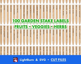 Tuinlabels: 100 lasergesneden | Lightburn- en SVG-bestanden (digitale download)