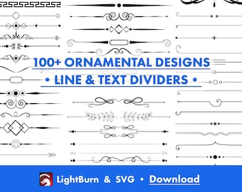 130+ Zierlinien Trenner: Laser gravieren SVG, LightBurn Art Bibliothek (Digitaler Download)