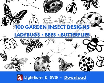 Ontwerpen met tuininsecten | Lightburn-kunstbibliotheek en SVG-bestanden (digitale download)