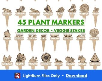 Vegetable Garden Stakes Laser Cut Files: 45 Plant Markers (Lightburn File only)