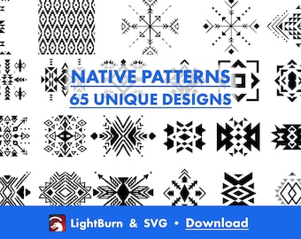 Inheemse patroonontwerpen | Lightburn-kunstbibliotheek en SVG-bestanden (digitale download)