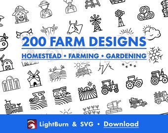 200 boerderijontwerpen | Lightburn-kunstbibliotheek en SVG-bestanden (digitale download)