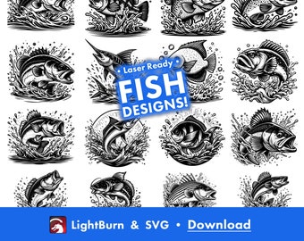 Handgetekende visontwerpen: Lightburn-kunstbibliotheek en SVG-bestanden