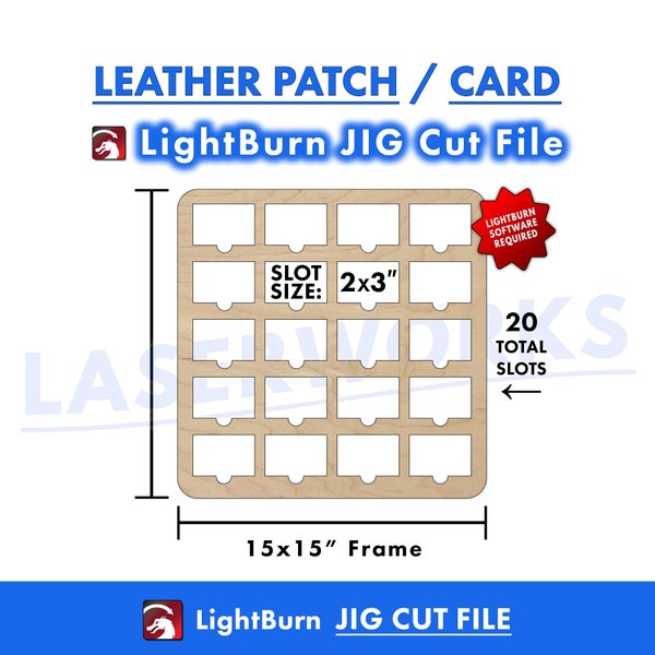 Leather Patch/Card Engraving Jig, 2x3 inch, LightBurn Digital File, 20 Grid Square Template Guide - xtool omtech laser CO2, 10w, 20w, 40w +