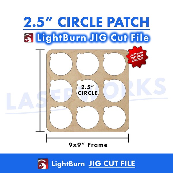 Circle Leather Patch Engraving Jig, 2.5 inch, LightBurn Digital File, 9 Grid Round Template Guide - xtool omtech laser CO2, 10w, 20w, 40w +