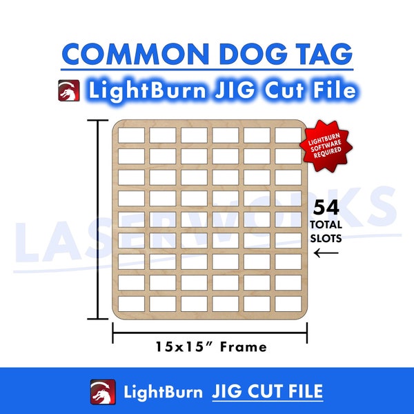 Dog Tag Engraving Jig, 29x51mm slots, LightBurn Digital File, 54 Grid Cut Out Template Guide - xtool omtech laser CO2, Pet, Name, Military