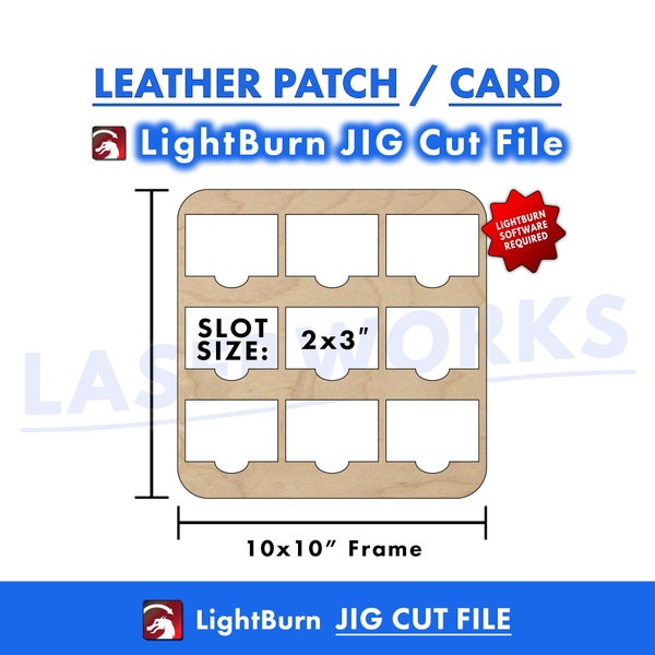 Leather Patch/Card Engraving Jig, 2x3 inch, LightBurn Digital File, 9 Grid Square Template Guide - xtool omtech thunder laser CO2