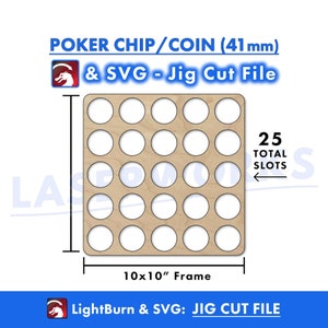 Graveermal voor pokerchips, diameter 41 mm, SVG- en LightBurn-bestand, sjabloongids met 25 uitgesneden rasters - xtool omtech thunder laser CO2, cirkel, munt