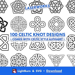 100+ Keltische knoopontwerpen, omtrek, silhouet Lightburn-kunstbibliotheek digitaal bestand downloaden en SVG-bestanden, kruis, druïde, klavers, erfgoed
