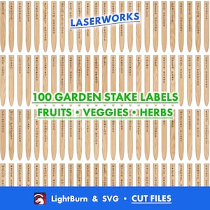 Paquete de estacas para etiquetas de jardín, 100 archivos Lightburn y SVG, archivos cortados a máquina con láser, alta calidad, para pimiento, cebolla, tomate, patata, hierbas y frutas.