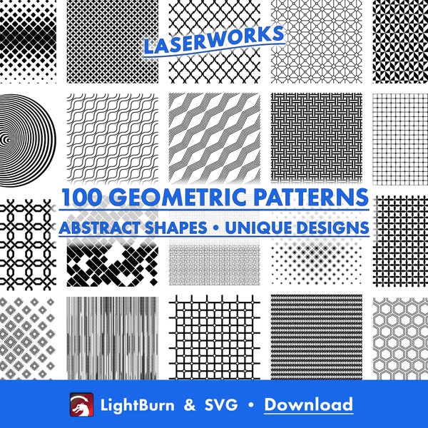 100 motifs géométriques, téléchargement de fichier numérique Lightburn Art Library & fichiers SVG, formes, abstrait, arrière-plans, logos, décorations