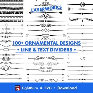 130+ Ornamental Line and Text Dividers, Lightburn Art Library Digital File Download & SVG File, CO2 Laser Engrave, Scroll, Design, Graphics