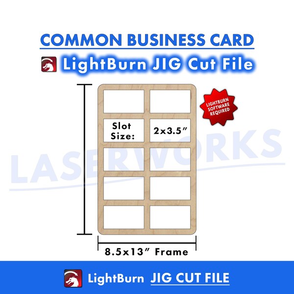Business Card Engraving Jig, 2x3.5 inch, Common Size, LightBurn Digital File, 10 qty, Grid Template Guide - xtool omtech thunder laser CO2