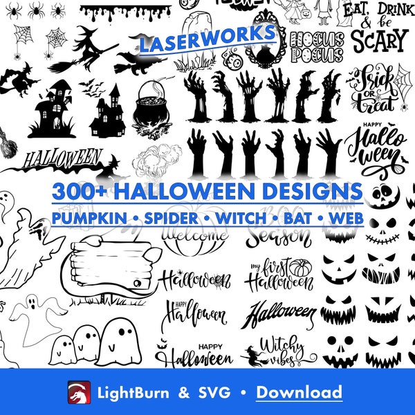 330 Halloween Themed Graphics, Lightburn Art Library & SVG Digital File Download, Pumpkin, Witch, Spider, Web, Skeleton, Trick or Treat