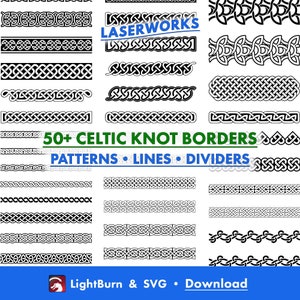 50+ Celtic Knot Border Designs, Outline, Silhouette Lightburn Art Library Digital File Download & SVG Files, Cross, Druid, Clovers, Heritage