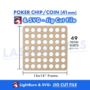 Gabarit de gravure de jetons de poker, 41 mm de diamètre, fichier SVG et LightBurn, guide de modèles de découpe de grille de 49 - xtool omtech thunder laser CO2, cercle, pièce de monnaie