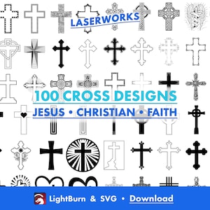 100 kruisafbeeldingen, Lightburn Art Library download en SVG-bestanden, christelijk, Jezus, Bijbel, geloof, hoop, symbool, katholiek, heilig, religie, set