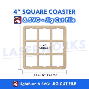 Gabarit de gravure de sous-bocks carrés, 4 pouces, fichier SVG et LightBurn, 9 modèles de grille de sous-bocks - laser CO2 Xtool omtech Thunder, 10 W, 20 W, 40 W