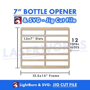 Flesopenermal, 7" sleuven, SVG- en LightBurn-bestand, 12 raster uitgesneden sjabloongids - xtool omtech laser CO2, plat, graveren, roestvrij staal
