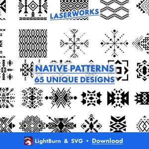 Inheemse patroonontwerpen, Lightburn-kunstbibliotheek download en SVG-bestanden, Azteeks, Inca, etnisch, traditioneel, textiel, naadloos, tribal, abstract