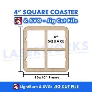 Gabarito de gravação de porta-copos quadrado, 4 polegadas, arquivo SVG e LightBurn, guia de modelo de porta-copos redondo de 4 grades - xtool omtech laser CO2, 10w, 20w, 40w +