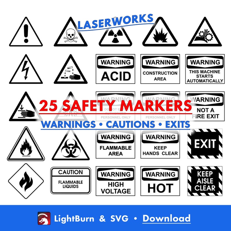 Safety Marker Signs, Lightburn Art Library & SVG Files, Hazard, Caution