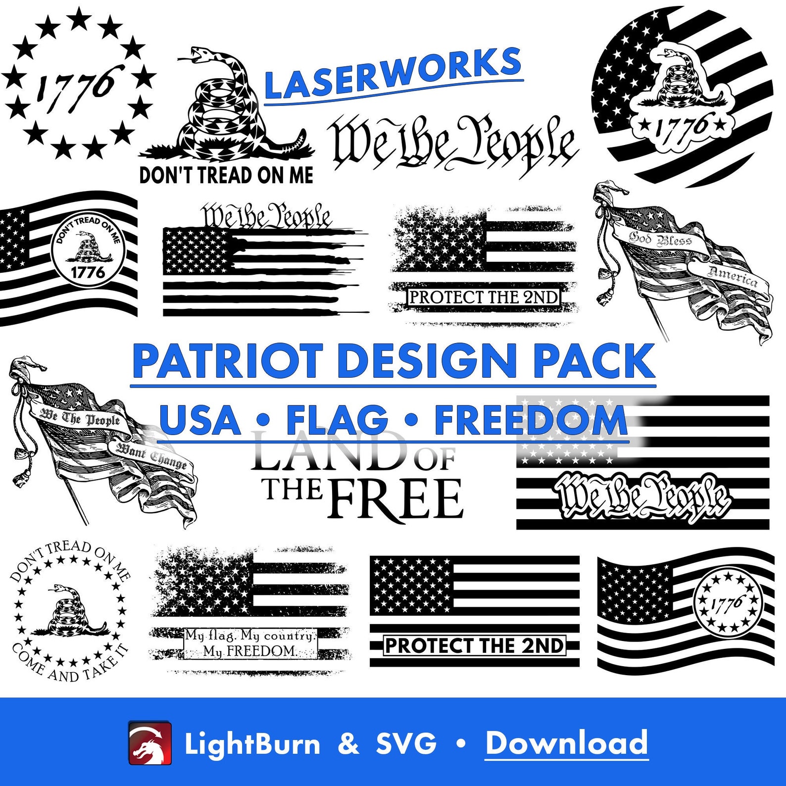 Patriotic, USA Flag, 1776 Designs | SVG and Lightburn Files (digital ...