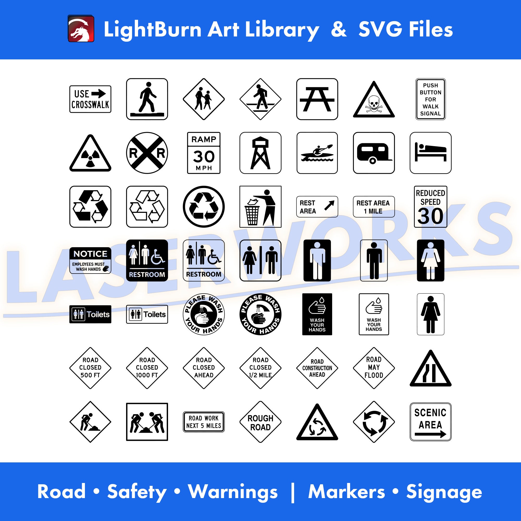 Marker Signs, Lightburn Art Library & SVG Files, Hazard, Caution, Exit