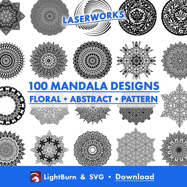 100 Mandala Designs: Floral Abstract | SVG and Lightburn Art Library ...