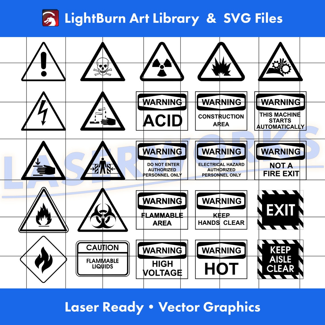 Safety Marker Signs, Lightburn Art Library & SVG Files, Hazard, Caution