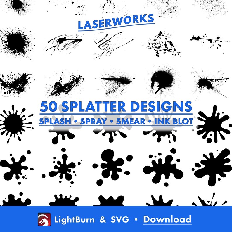 Lightburn, svg, download, Spray, Ink, Particles, Paint, Smear, Mess, Grunge, Brush, Blot, Background, splatter, splash, omtech, xtool, digital file, art library