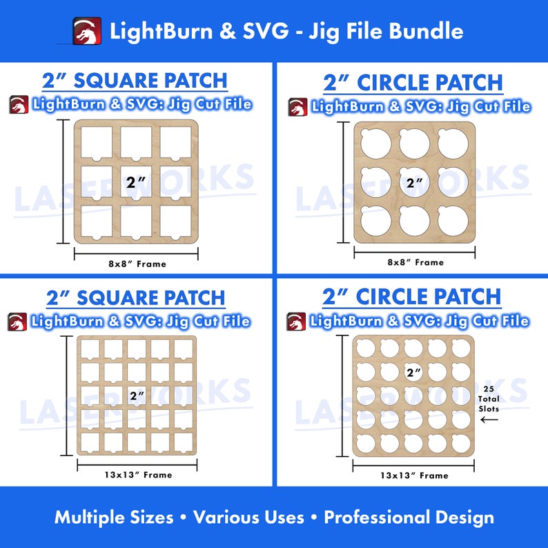 2 inch, round, circle, square, leather patch, jig template
