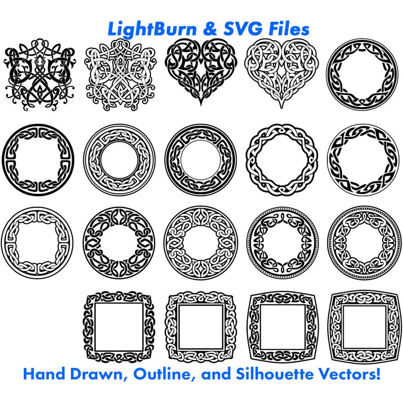 100 Celtic Knot Designs, Outline, Silhouette Lightburn Art Library Digital File Download & SVG Files, Cross, Druid, Clovers, Heritage image 4