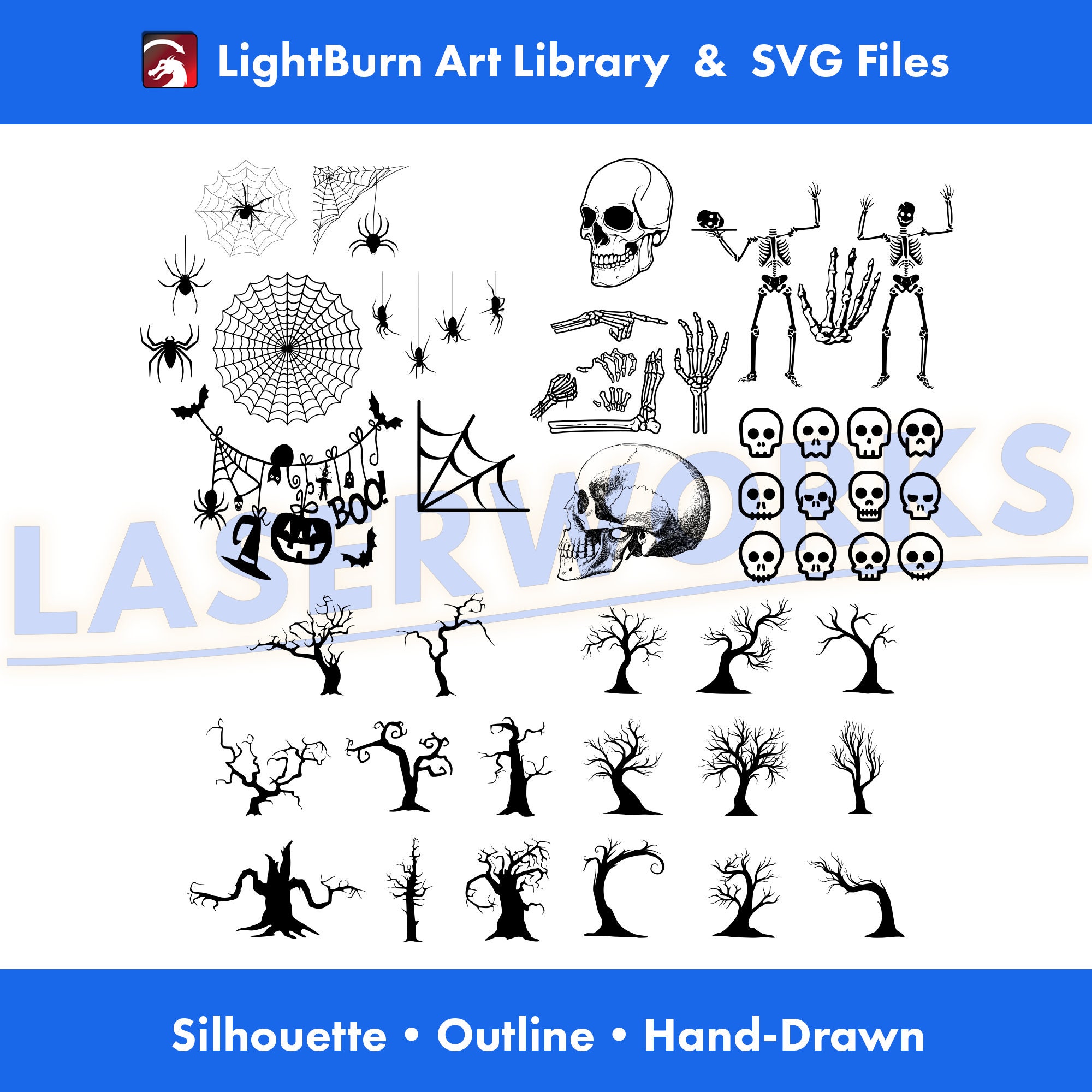 330 Halloween Graphics: Lightburn Art Library & SVG Designs (digital ...