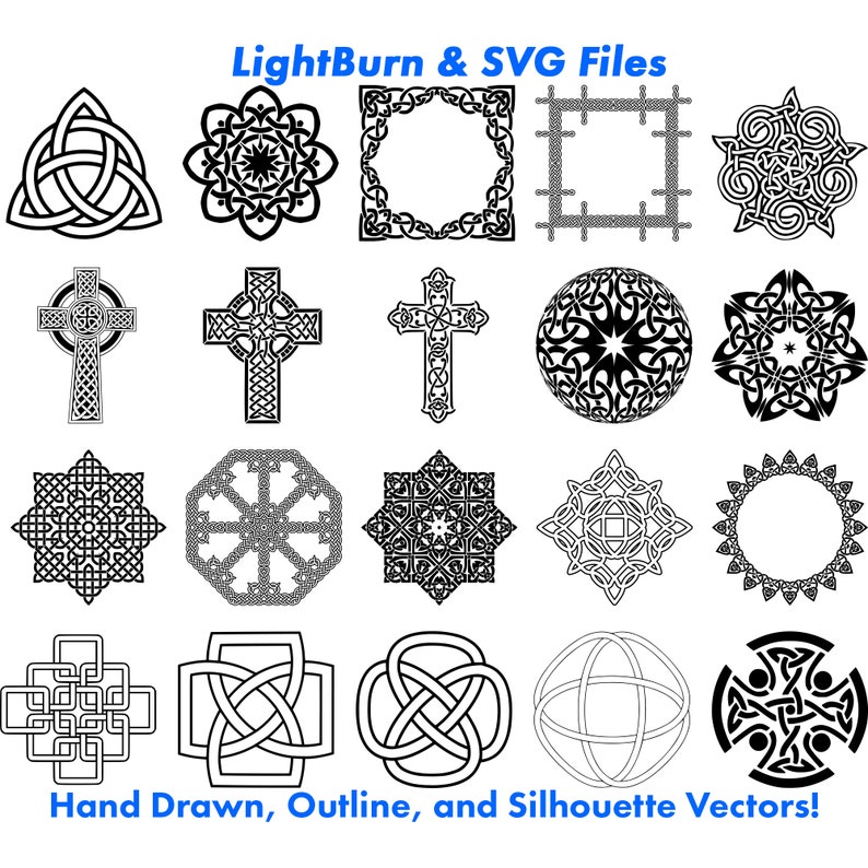 100 Celtic Knot Designs, Outline, Silhouette Lightburn Art Library Digital File Download & SVG Files, Cross, Druid, Clovers, Heritage image 5
