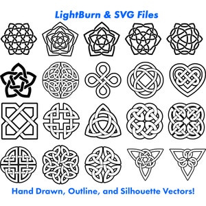 100 Celtic Knot Designs, Outline, Silhouette Lightburn Art Library Digital File Download & SVG Files, Cross, Druid, Clovers, Heritage image 2