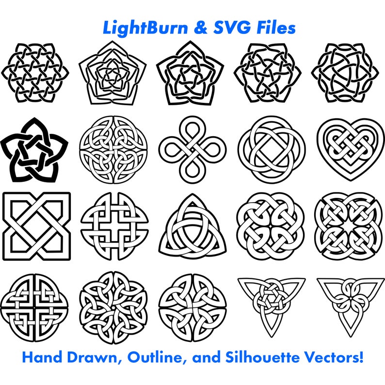 100 Celtic Knot Designs, Outline, Silhouette Lightburn Art Library Digital File Download & SVG Files, Cross, Druid, Clovers, Heritage image 2